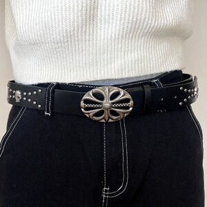 y2k 2000s vintage skeleton chrome cross studded goth emo black belt